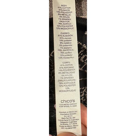 Chico’s Women’s Faux-Fur Collar Lurex Cardigan Black with Gold Size 0 - Picture 14 of 15